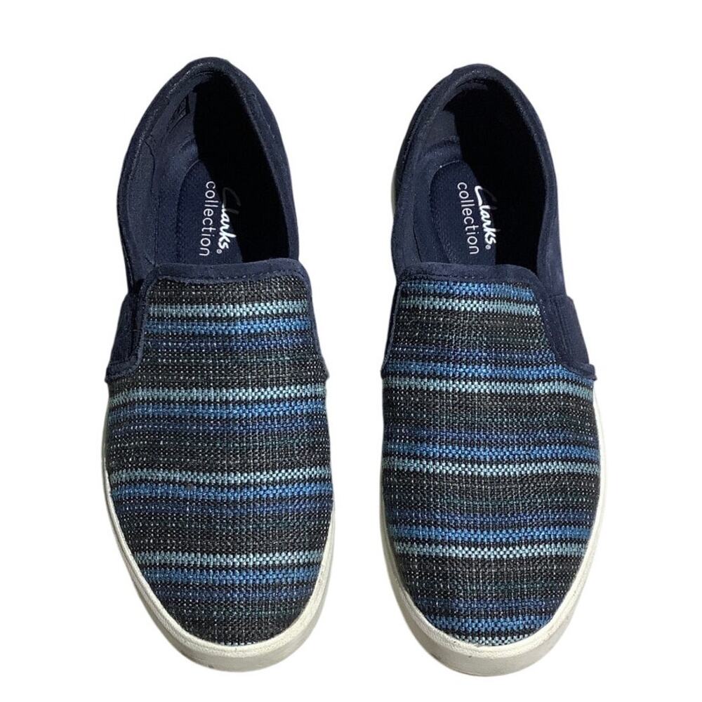 Clarks Layton Striped Slip-On Sneakers Women’s 7.5 — Casual, Travel, Coastal